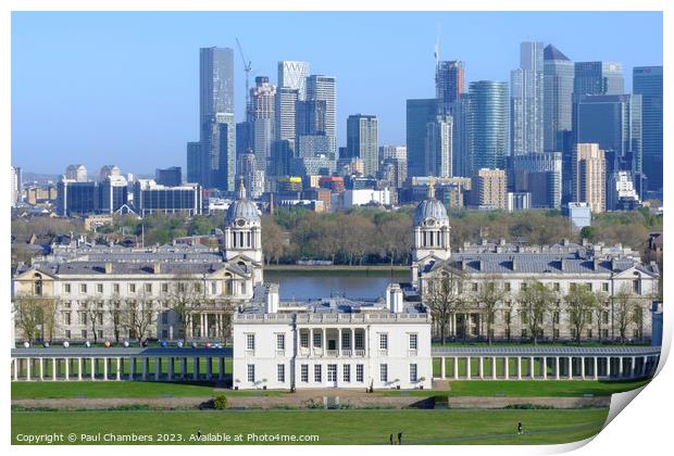 Majestic view of Greenwich and Canary Wharf Print by Paul Chambers