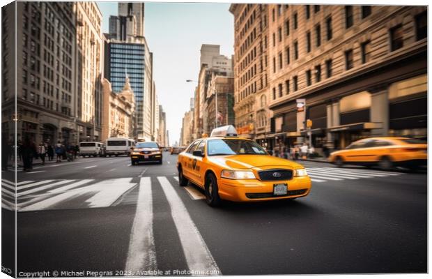 A yellow taxi in the streets of New York created with generative Canvas Print by Michael Piepgras