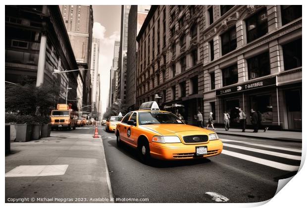 A yellow taxi in the streets of New York created with generative Print by Michael Piepgras