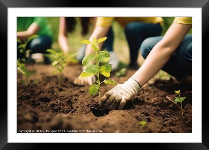 Planting trees for sustainable food production created with gene Framed Mounted Print by Michael Piepgras