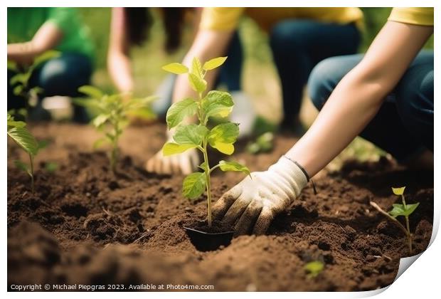 Planting trees for sustainable food production created with gene Print by Michael Piepgras