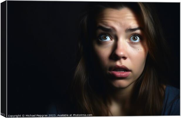 Portrait of a stunned woman in studio light created with generat Canvas Print by Michael Piepgras