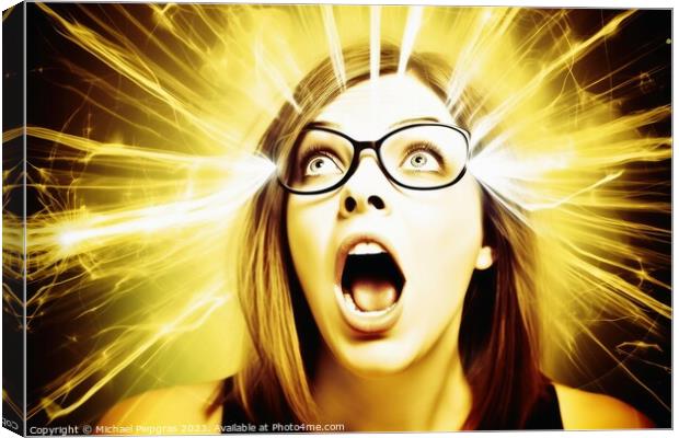 Portrait of a surprised woman in bright light created with gener Canvas Print by Michael Piepgras