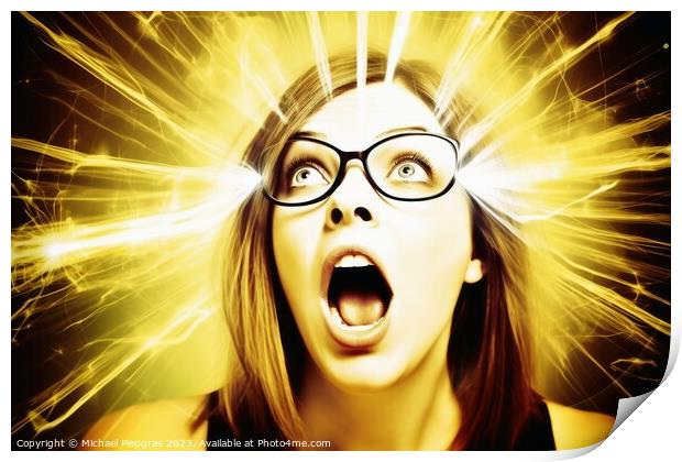 Portrait of a surprised woman in bright light created with gener Print by Michael Piepgras