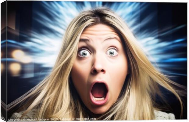 Portrait of a surprised woman in bright light created with gener Canvas Print by Michael Piepgras