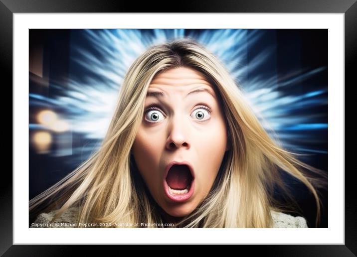 Portrait of a surprised woman in bright light created with gener Framed Mounted Print by Michael Piepgras