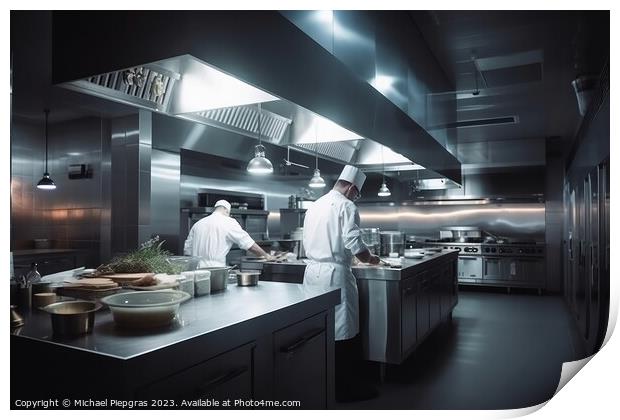 Professional chefs cooking in a modern kitchen created with gene Print by Michael Piepgras