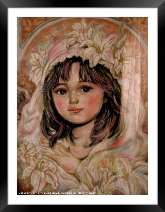 Yumi Sugai.Angel with prayers and lily flowers. Aina. Framed Mounted Print by Yumi Sugai