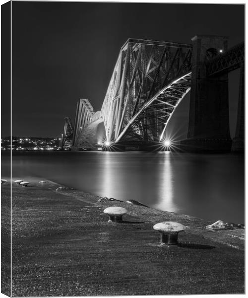 The Forth Bridge at night in Black and White  Canvas Print by Anthony McGeever