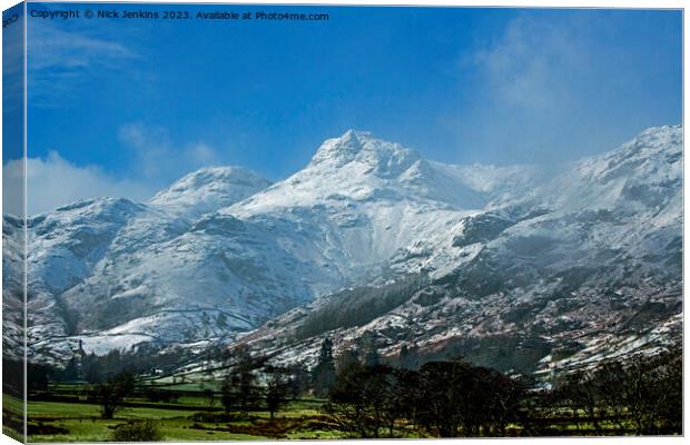 The Langdale Pikes Snowed over in Winter Canvas Print by Nick Jenkins