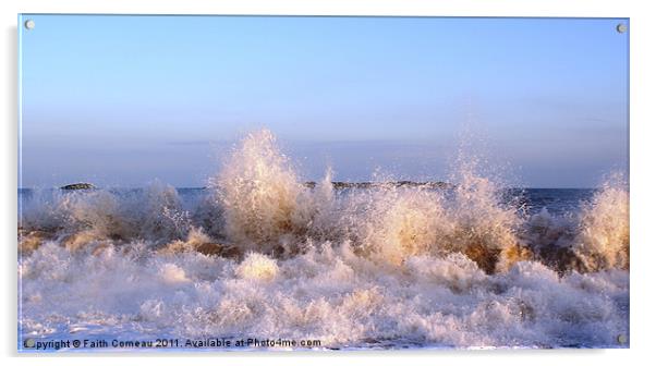 Waves smashing against the shore Acrylic by Faith Comeau