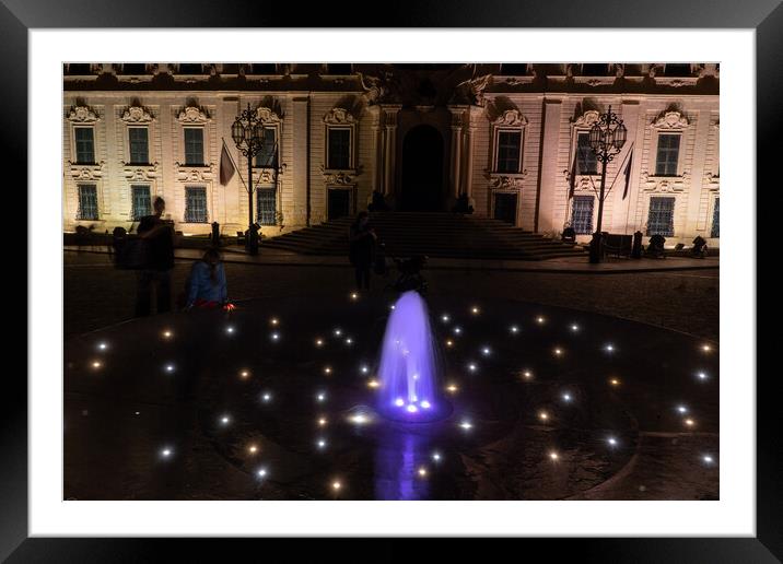 Abstract Lights of Fountain at Night in Malta Framed Mounted Print by Artur Bogacki