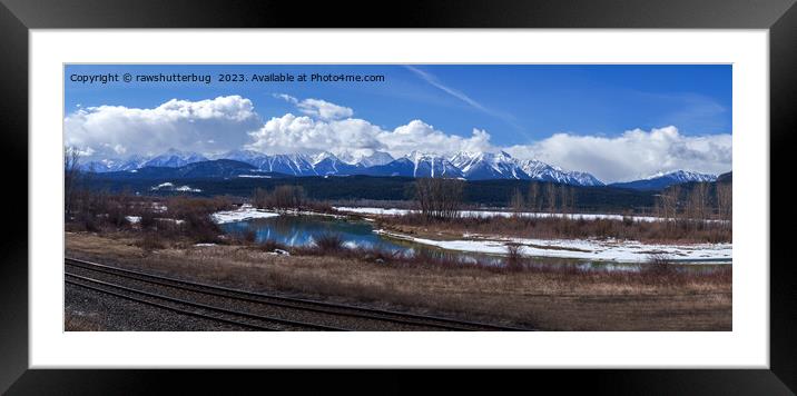 Snow Covered Mountains At Columbia River Canada Framed Mounted Print by rawshutterbug 