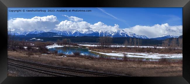 Snow Covered Mountains At Columbia River Canada Framed Print by rawshutterbug 