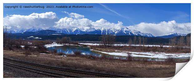 Snow Covered Mountains At Columbia River Canada Print by rawshutterbug 