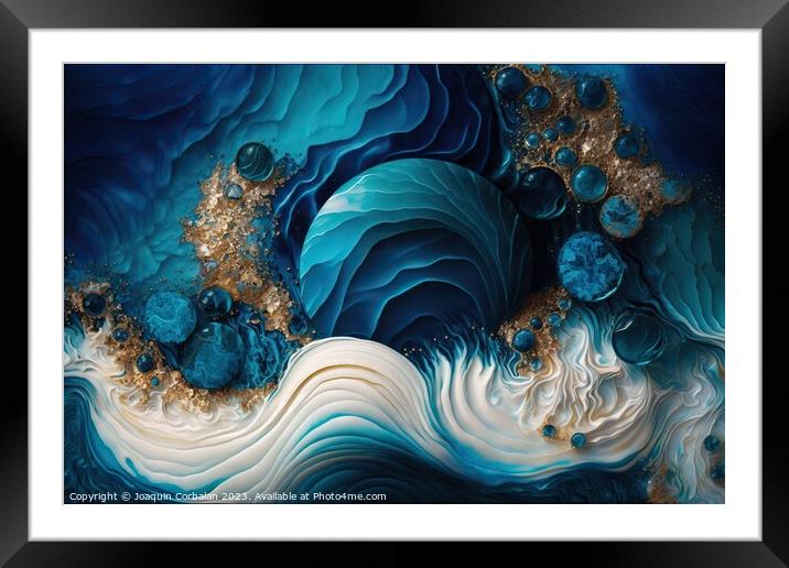 Artistic drawing of an abstract sea with metaphorical blue waves Framed Mounted Print by Joaquin Corbalan