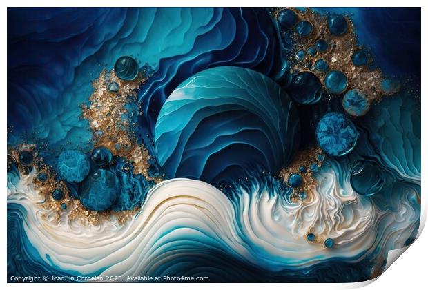 Artistic drawing of an abstract sea with metaphorical blue waves Print by Joaquin Corbalan