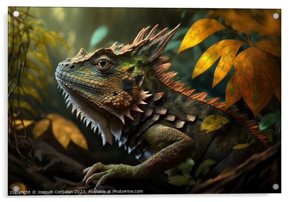 A colorful iguana in the jungle. Ai generated. Acrylic by Joaquin Corbalan