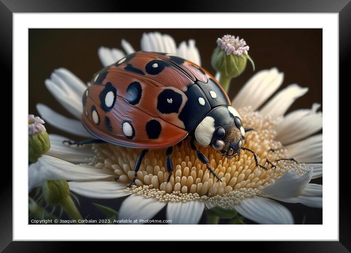 Macro of a ladybug on a flower. Ai generated. Framed Mounted Print by Joaquin Corbalan