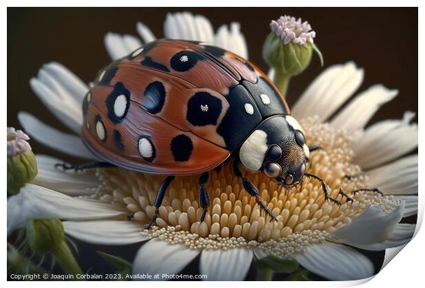 Macro of a ladybug on a flower. Ai generated. Print by Joaquin Corbalan