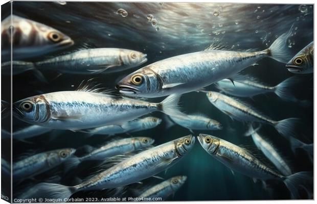 School of sardines in the ocean. Ai generated. Canvas Print by Joaquin Corbalan