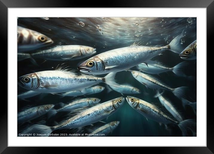 School of sardines in the ocean. Ai generated. Framed Mounted Print by Joaquin Corbalan