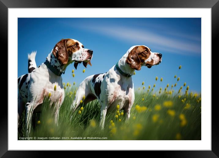 An English Pointer dog, healthy and attentive to prey. Ai genera Framed Mounted Print by Joaquin Corbalan