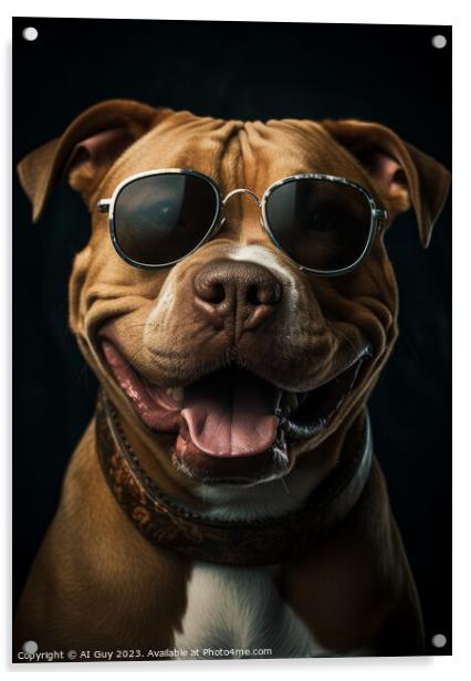 Happy Pitbull  Acrylic by Craig Doogan Digital Art