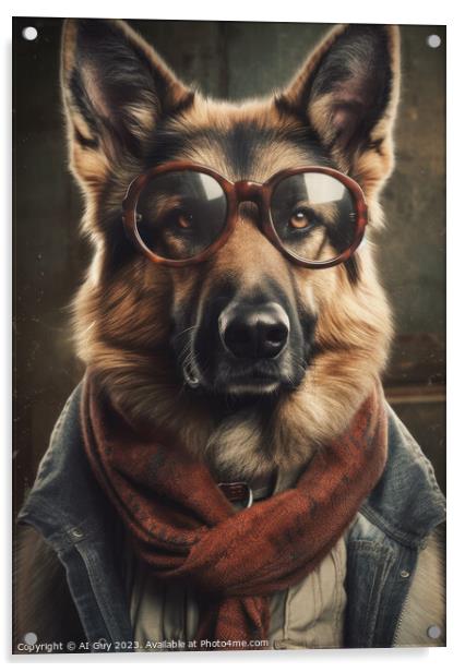 Hipster German Shepherd Acrylic by Craig Doogan Digital Art
