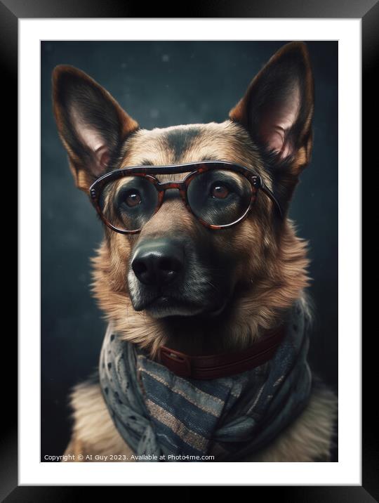 Hipster German Shepherd Framed Mounted Print by Craig Doogan Digital Art