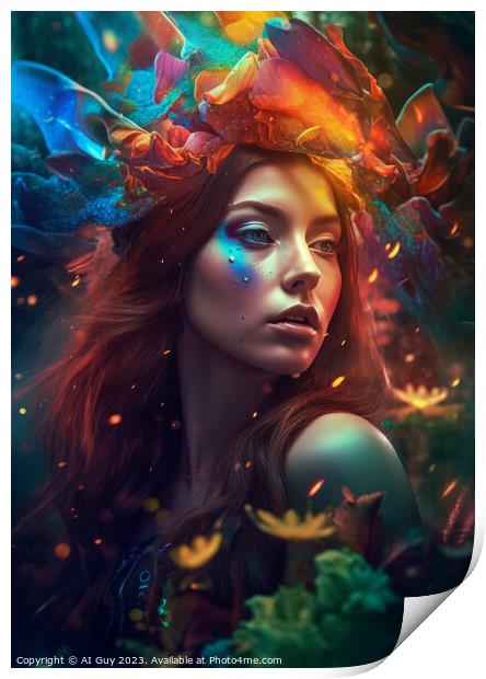 Fantasy Colourful Portrait Print by Craig Doogan Digital Art