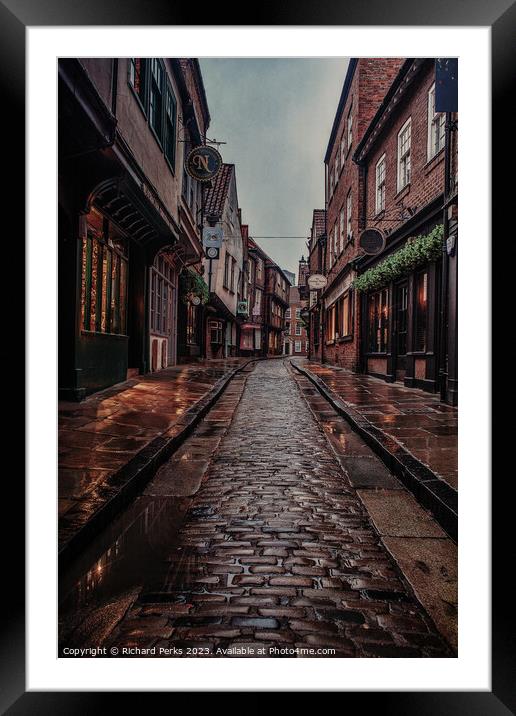Rainy Days in the streets of York Framed Mounted Print by Richard Perks