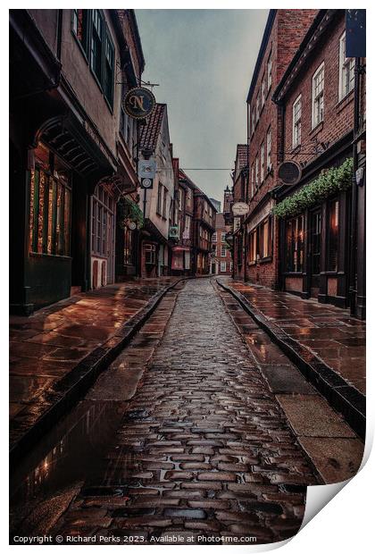 Rainy Days in the streets of York Print by Richard Perks