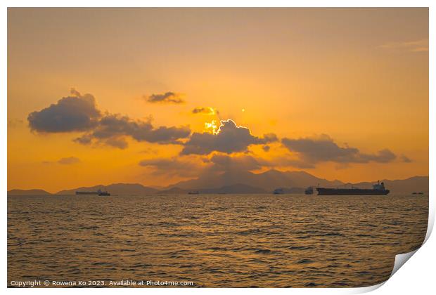 Sunset in Sai Wan near HongKong Island Print by Rowena Ko