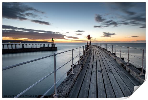 Sunset at Whitby east pier Print by Martin Williams