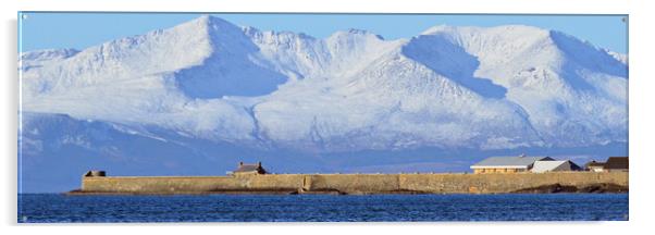 Sunny Saltcoats, harbour walls and Arran Acrylic by Allan Durward Photography