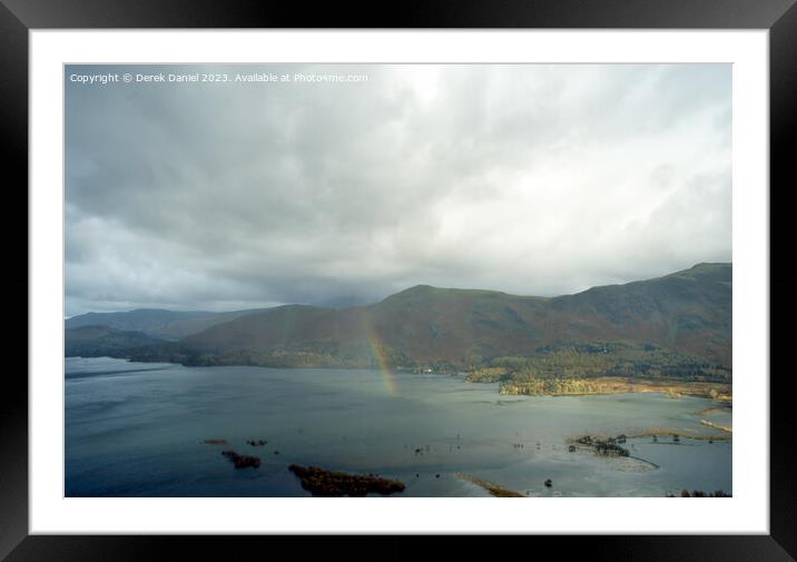 Rainbow over Derwent Water Framed Mounted Print by Derek Daniel