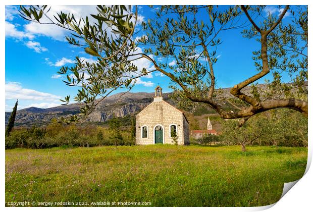 Old church of the Most Holy Trinity in village Pridvorje. Konavle region. Croatia. Print by Sergey Fedoskin