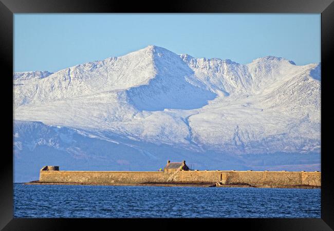 Saltcoats harbour and Snow capped Goat Fell, Arran Framed Print by Allan Durward Photography