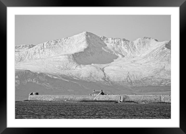 Imposing snow topped Goat Fell, Saltcoats harbour Framed Mounted Print by Allan Durward Photography