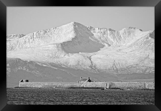 Imposing snow topped Goat Fell, Saltcoats harbour Framed Print by Allan Durward Photography