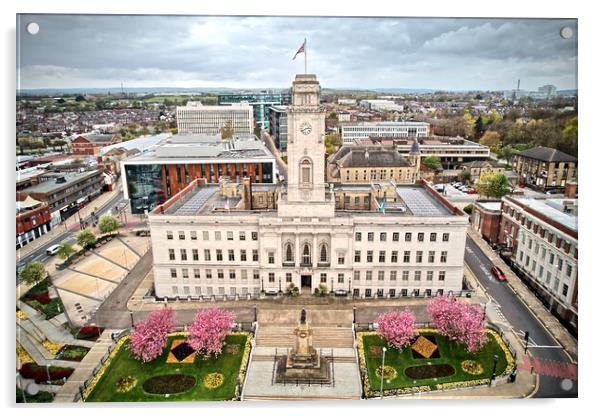 Barnsley Town Hall Blossom Acrylic by Apollo Aerial Photography