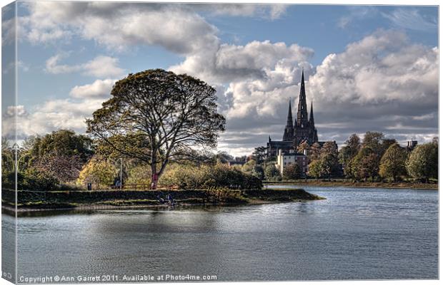 Stowe Pool and Lichfield Cathedral Canvas Print by Ann Garrett