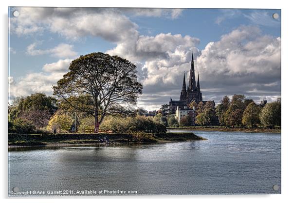 Stowe Pool and Lichfield Cathedral Acrylic by Ann Garrett