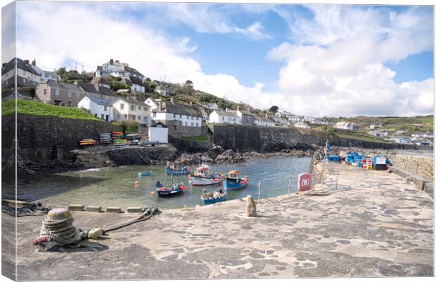 Coverack Cornwall harbour Canvas Print by kathy white