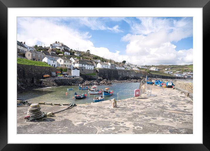 Coverack Cornwall harbour Framed Mounted Print by kathy white