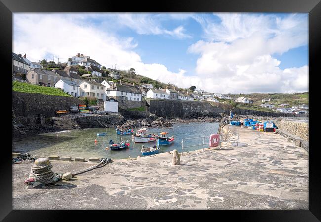 Coverack Cornwall harbour Framed Print by kathy white