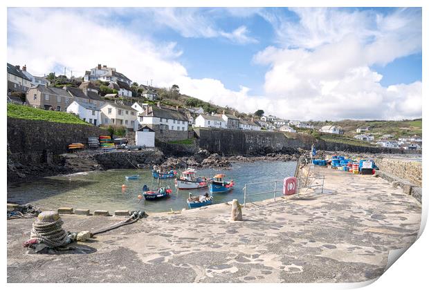 Coverack Cornwall harbour Print by kathy white