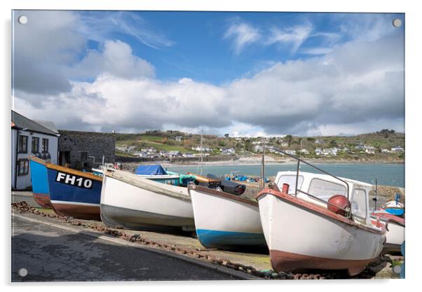 Fishing boats in Coverack Cornwall Acrylic by kathy white