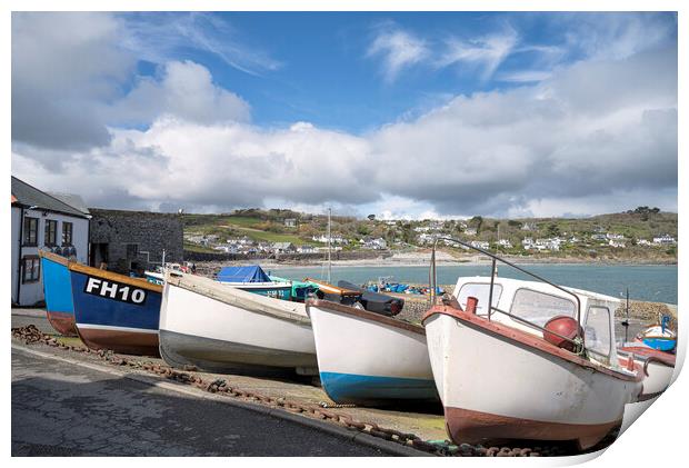 Fishing boats in Coverack Cornwall Print by kathy white